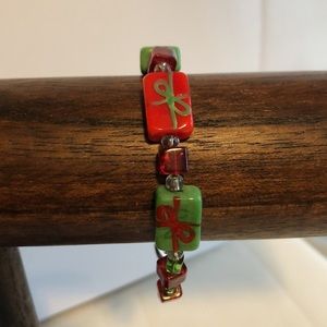 Artisan glass bead Christmas bracelet